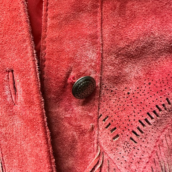 Chico's Western Style Red Suede Leather Jacket with Fringe - Picture 6 of 6
